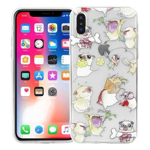 Чехол KAWAI для iPhone X/XS Веселые мопсы в Теле2