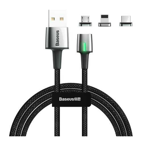 Кабель Baseus Multi USB-iP+Micro+Type-C Zinc Magnetic Black 2m 2.4A в Теле2