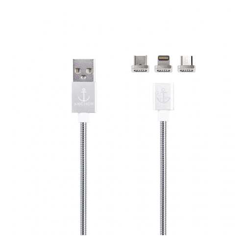 Кабель магнитный Anchor Cable 2.0 с Lightning / Micro-USB / Type-C OEM 1.2м Silver в Теле2