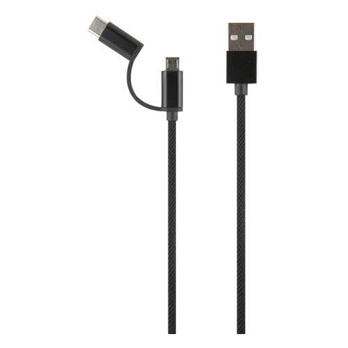 Кабель Red Line LX01 2 в 1 USB-microUSB+Type-C 2A neylon, Black в Теле2