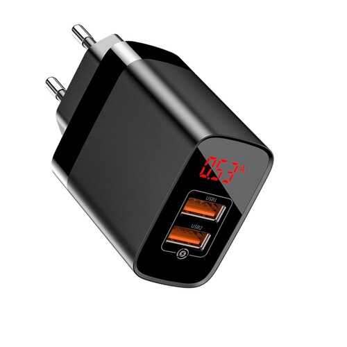 Зарядное устройство Baseus Mirror Lake Dual QC Digital Display Quick Charger 2xUSB Black в Теле2